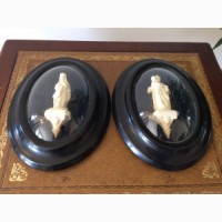 Антикварная пара рамок с мраморными фигурами эпохи Наполеон ІІІ
