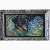 Картина автораКупание щенка-пастель 55х32
