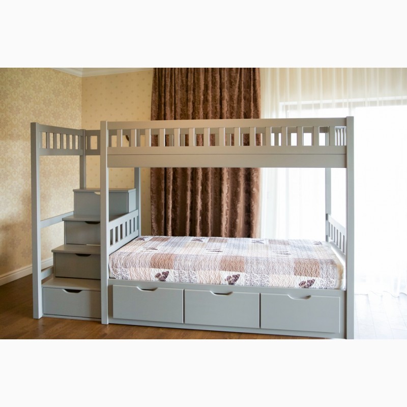 Фото 3. Деревянная двухъярусная кровать Владимир со ступеньками в детскую комнату