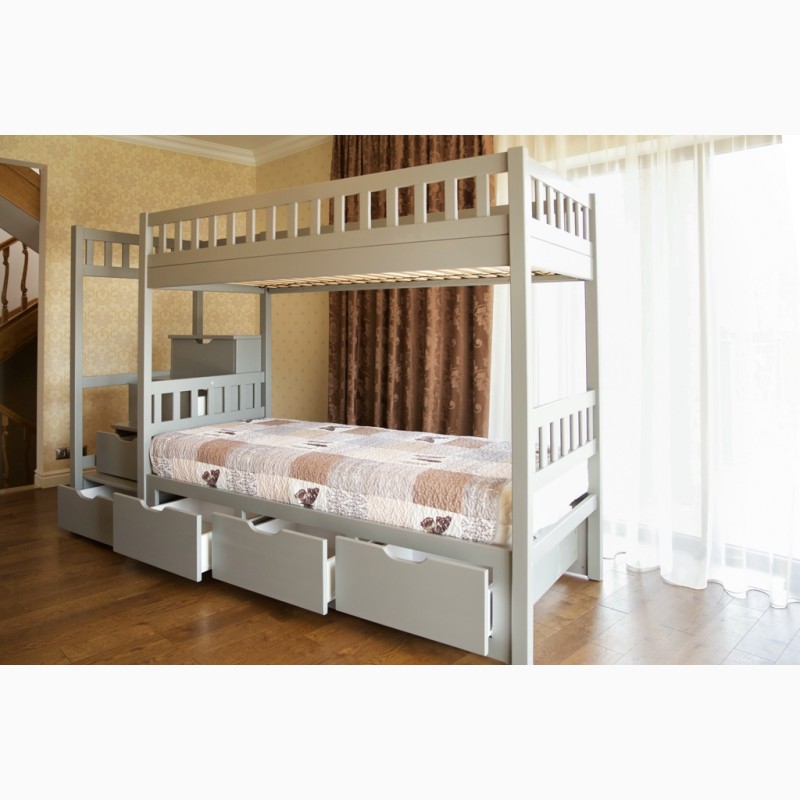 Фото 4. Деревянная двухъярусная кровать Владимир со ступеньками в детскую комнату