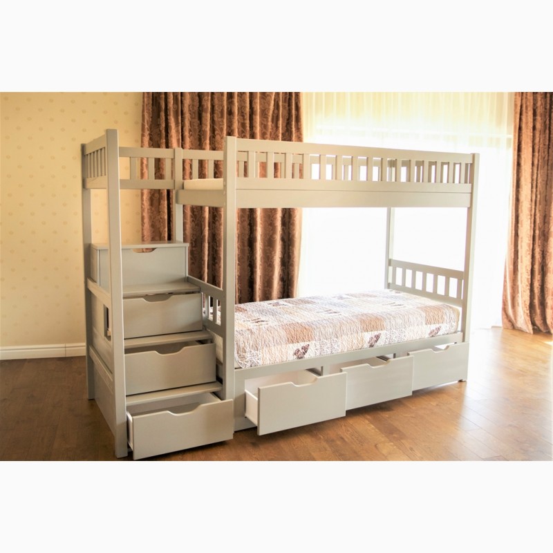 Фото 5. Деревянная двухъярусная кровать Владимир со ступеньками в детскую комнату