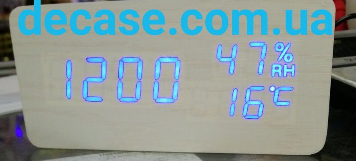 Фото 3. Часы куб Влажность Vst862s White Blue с влажностью Часы деревянные с LED подсветкой Электр