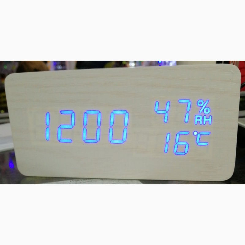 Фото 4. Часы куб Влажность Vst862s White Blue с влажностью Часы деревянные с LED подсветкой Электр