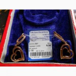 Золотые серьги сердечки-подвески 585 пробы, вес 6.39 гр