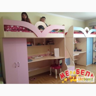 Детская кровать-чердак с рабочей зоной, шкафом и лестницей-комодом (кл18) Merabel