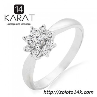 Золотое кольцо с бриллиантами 0, 26 карат 17 мм. Белое золото. НОВОЕ (Код: 14444)
