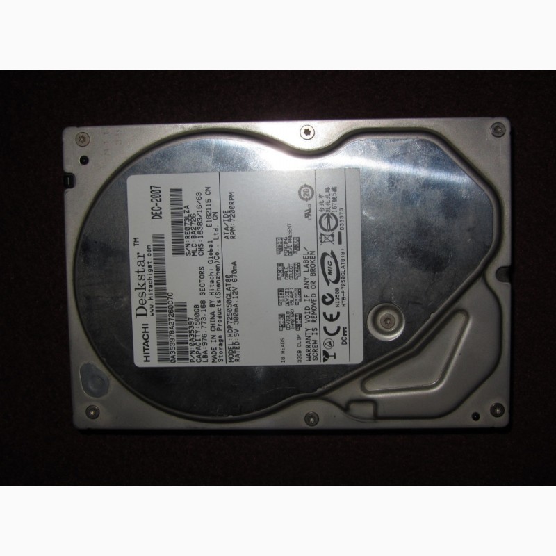 Фото 3. НАДЕЖНЫЙ жесткий диск для ПК Hitachi 500Gb - IDE 7200об/м - НЕДОРОГО