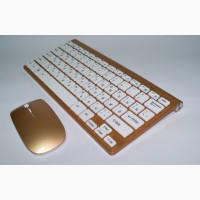 Беспроводная клавиатура + оптическая светодиодная мышка 902 золотая