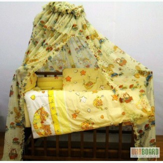 Новинка-Комплект в детскую кроватку с цветным балдахином - QVATRO LUX