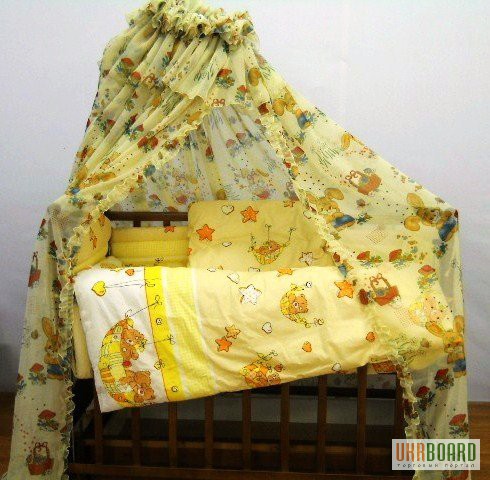 Новинка-Комплект в детскую кроватку с цветным балдахином - QVATRO LUX