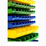 Стеллаж и пластиковые ящики для гаража и склада крепежа, мингов, метизов