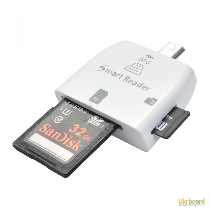 Фото 4. Переходник адаптер 2 in 1 Micro USB OTG Smart Card Reader на планшет