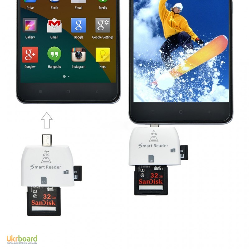 Фото 5. Переходник адаптер 2 in 1 Micro USB OTG Smart Card Reader на планшет