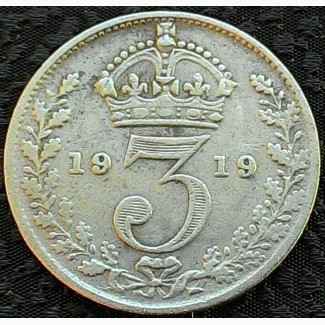 Англия 3 пенса 1919 год СЕРЕБРО 925. к11