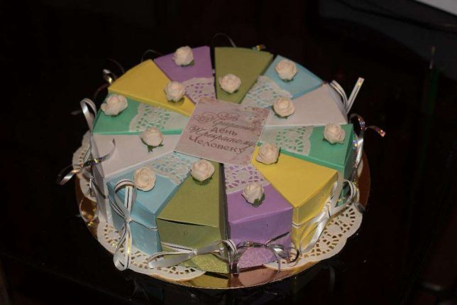 Фото 12. Отличный торт-сюрприз! Бумажный торт! В каждый кусочек можно сложить пожелания с подарком