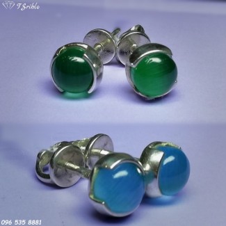Серебряные серьги-пусеты Синие или Зелёные