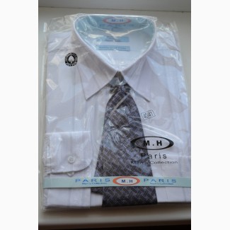 Фирменная мужская рубашка с галстуком длин рукав M.H.Paris 100% хлопок