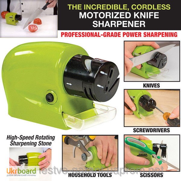 Фото 2. Точилка для ножей и ножниц на батарейках Swifty Sharp Motorized Knife Sharpener