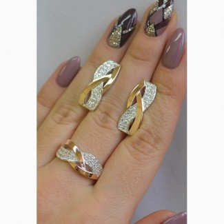 Серебряные комплекты (серги, кольцо) с золотой накладкой
