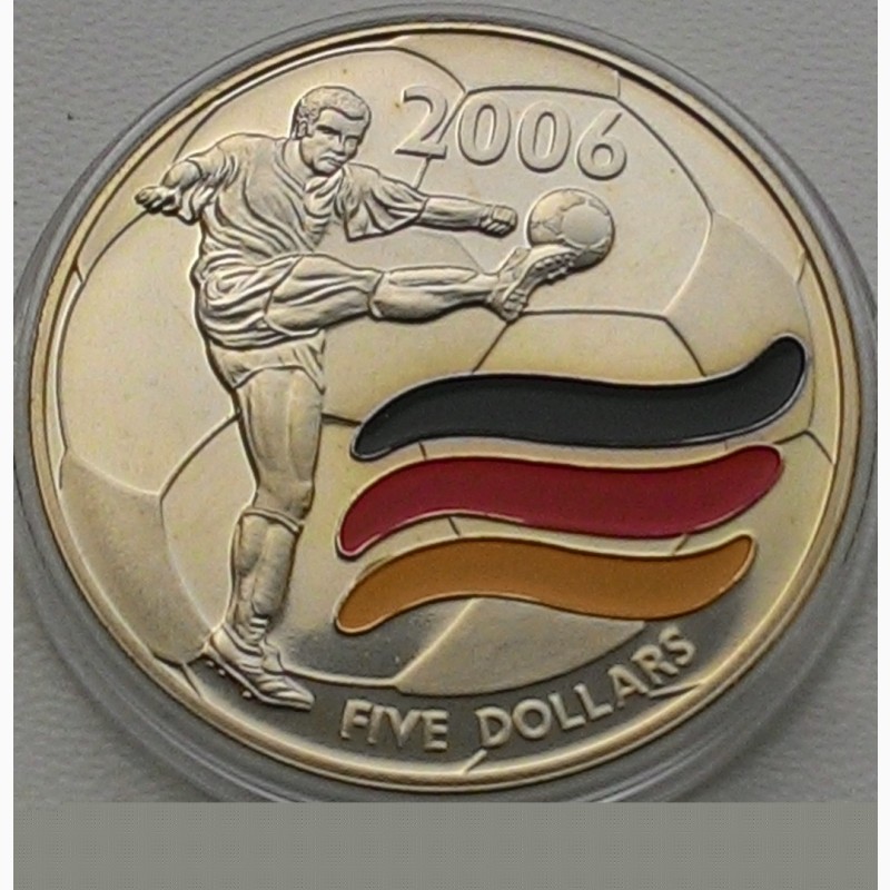 Либерия 5 долларов 2003 год + сертификат. ФУТБОЛ