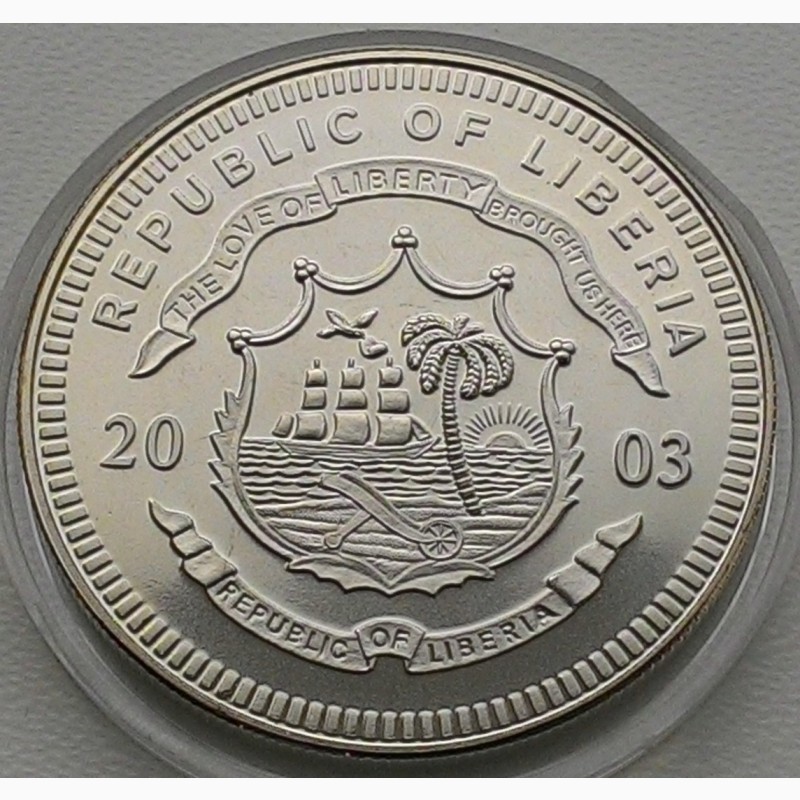 Фото 2. Либерия 5 долларов 2003 год + сертификат. ФУТБОЛ