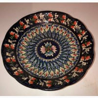 Тарелка узбекская плоская ручная роспись Ляган мехроб с рифлеными краями Тарілка ручна