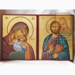 Венчальная пара. Рукописные иконы Божией Матери «Гликофилусса» и Иисуса Христа.
