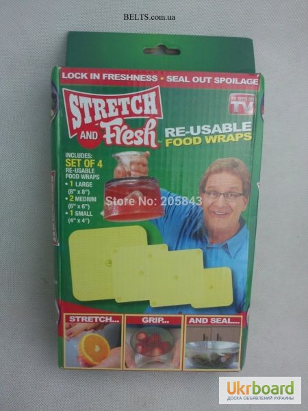 Фото 3. Пищевая пленка Stretch and Fresh, набор крышек-пленок для упаковки продуктов
