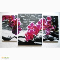 Картина триптих Орхидеи, холст, масло