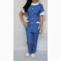 Женский медицинский костюм Фантазия с коротким рукавом, синий цвет