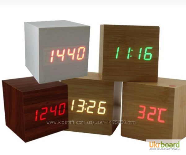 Фото 7. Настольные деревянные Часы Cube светодиодные Будильник в виде куба Настольные часы