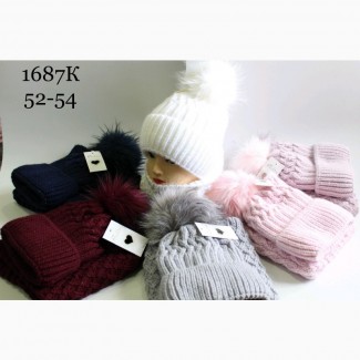 Теплый комплект на флисе для девочек: шапка с хомутом, объём 52 - 54 см, цвета разные