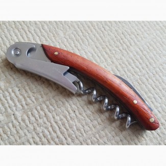 Нож-открывалка, штопор, складной, деревянные накладки