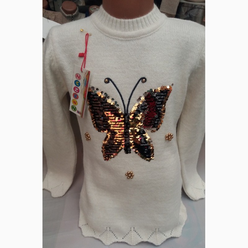 Свитшот с пайетками Бабочка, Турция, для девочек 4-8 лет