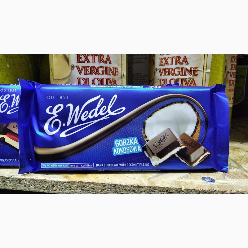 Фото 3. Тёмный шоколад с кокосовой начинкой, E.Wedel, 100г Молочный шоколад E.Wedel с наполнител