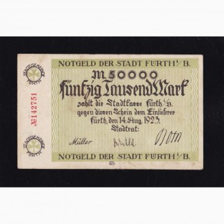 50 000 марок 1923г. 142751. Фюрт. Германия