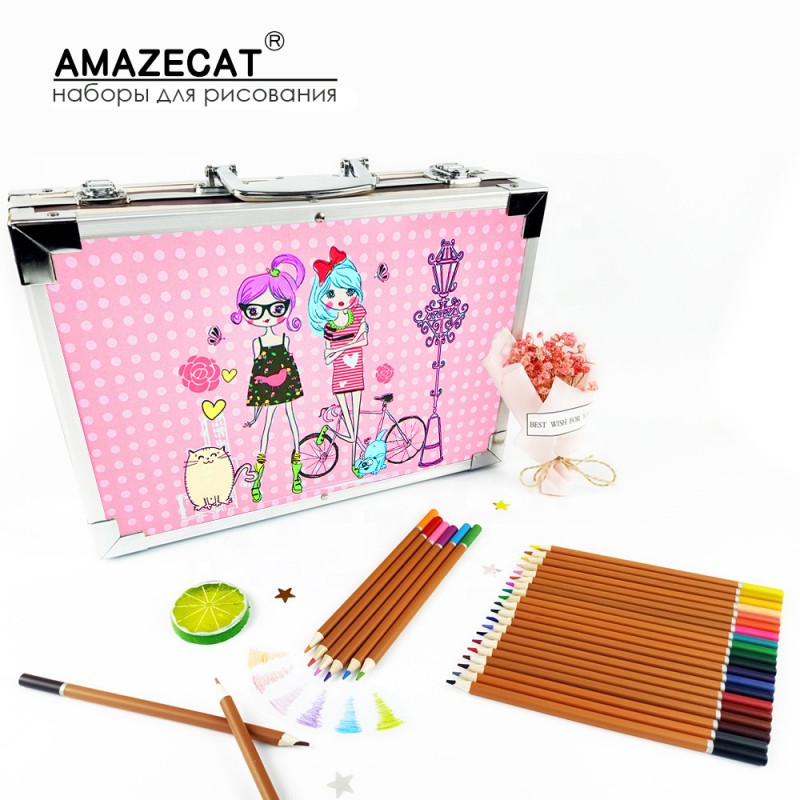 Фото 7. Подарочный набор для рисования в чемоданчике для детей AmazeCat на 143 предмета
