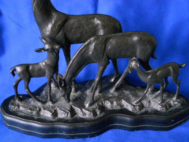 Фото 11. Старинная бронзовая настольная скульптура Семейство оленей