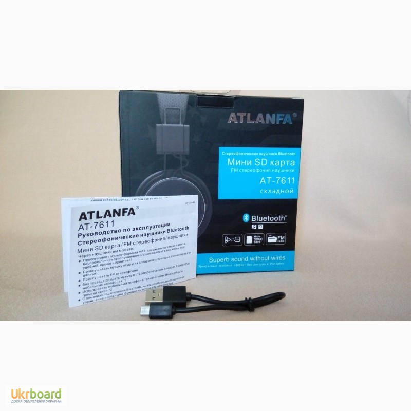 Фото 7. Беспроводные наушники Atlanfa. Bluetooth, MP3-плеер, FM, micro SD
