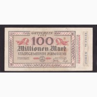 100 000 000 марок 1923г. Аа. 129549. Пирмасенс. Германия