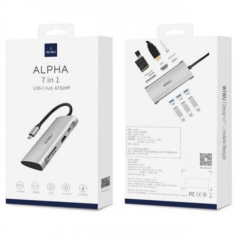 USB-C-хаб WIWU Alpha 7 in 1 Переходник adapter HUB Type-C 7 in 1 Wiwu Apollo HDMI Адаптер