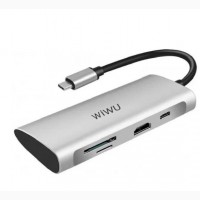 USB-C-хаб WIWU Alpha 7 in 1 Переходник adapter HUB Type-C 7 in 1 Wiwu Apollo HDMI Адаптер