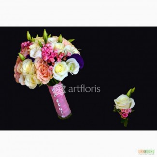 Букет невесты, бутоньерка, браслет из цветов, свадебная флористика