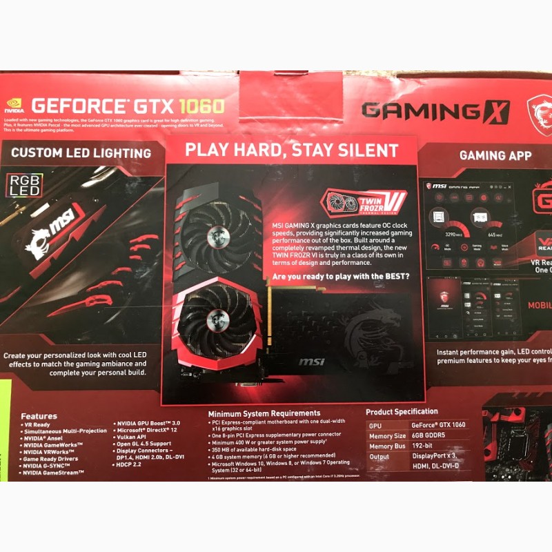 Фото 6. Видеокарта MSI GeForce GTX 1060 Gaming X 6GB (На гарантии!)