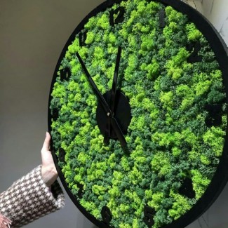 Настенные часы со стабилизированым мхом круглые MiNature Moss 60 см