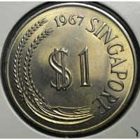 Сингапур 1 доллар 1967 год AU UNC!!!! ОТЛИЧНЫЙ СОХРАН