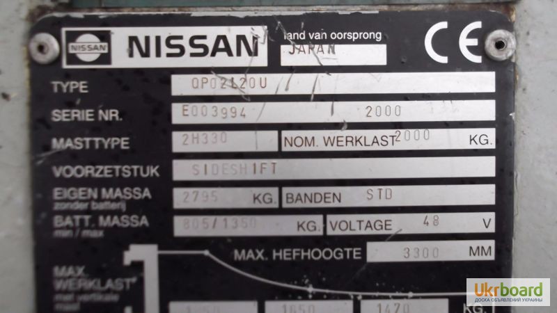 Фото 13. Погрузчик вилочный Nissan QP021204, электро, батарея 2009 года