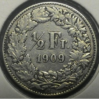 Швейцария 1/2 франка 1909 Не частый год!! серебро