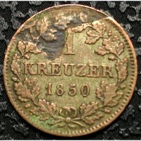 Бавария 1 крейцер 1850 год СЕРЕБРО