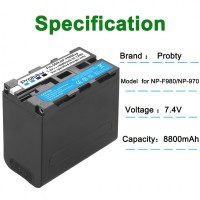 Аккумулятор Probty NP-F980 (NP-F970, NP-F960) 8800 mAh с функцией Powerbank и USB 5V
